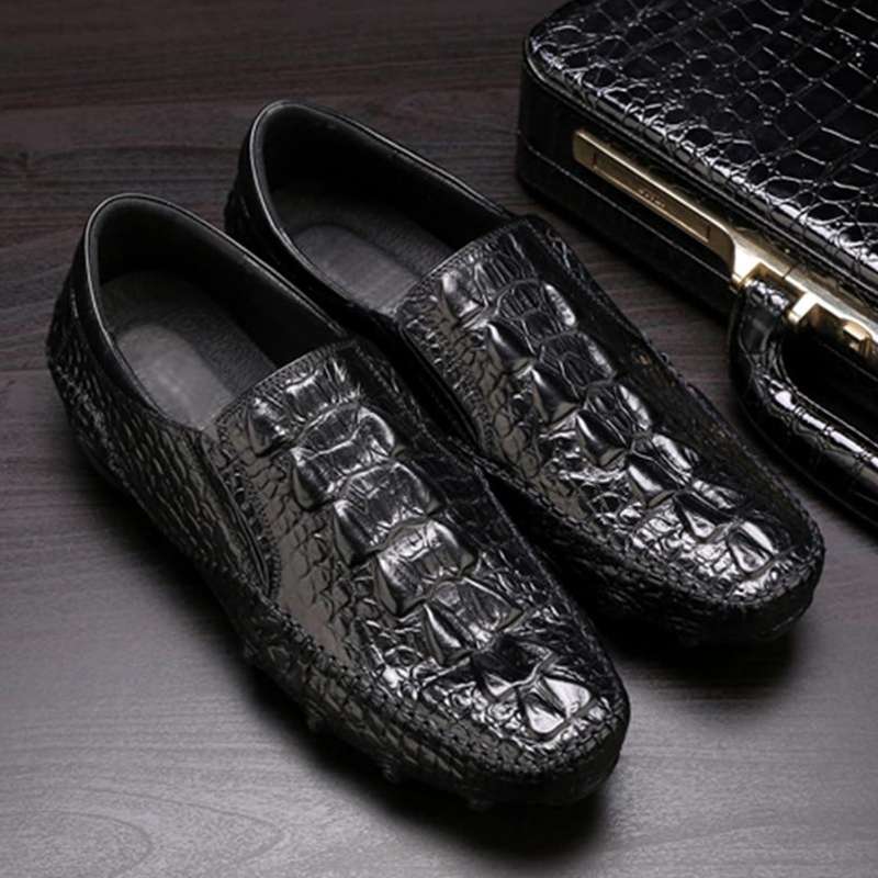 black mens crocodile leather shoes