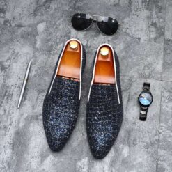 blue crocodile embossed shoes