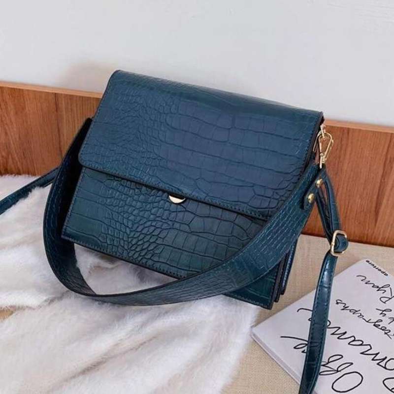 blue crocodile shoulder bag