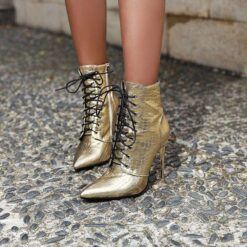 croc embossed booties golden