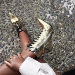gold croc embossed booties