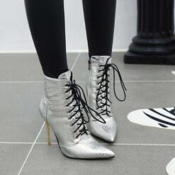 ladies silver croc embossed booties
