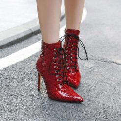 red croc embossed booties lady