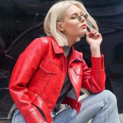 red crocodile embossed jacket for woman
