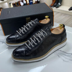 shoes leather imitation croco black