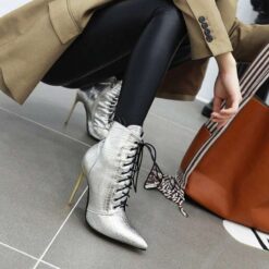 silver croc embossed booties