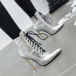 silver croc embossed booties for ladies