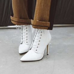 white croc embossed booties for women