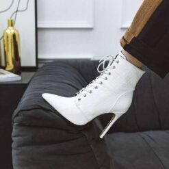white croc embossed heel booties