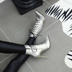 women silver croc embossed booties